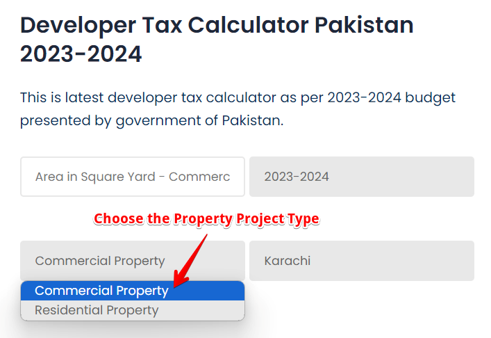 Developer Tax Calculator on Property project type