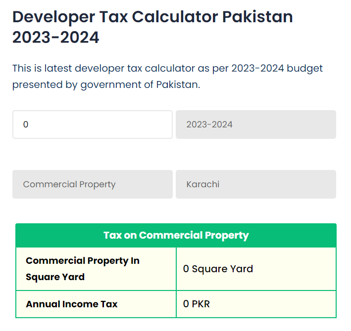 Developer Tax Calculator Pakistan 2023-2024