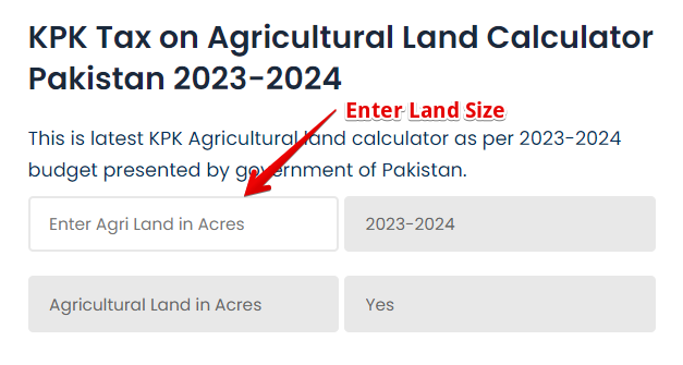 Enter Land Size in Agricultural Land Tax Calculator