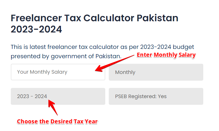 Choose desired year and enter salary in Freelancer Tax Calculator