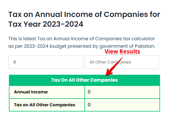 View Tax Result on Annual Income of Companies for Tax Year