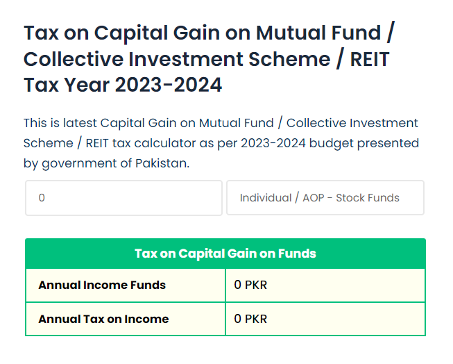 Gain Tax on Mutual Fund Calculator