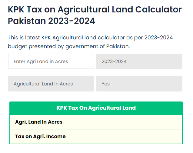 View Tax Result on KPK Agricultural Land Tax Calculator