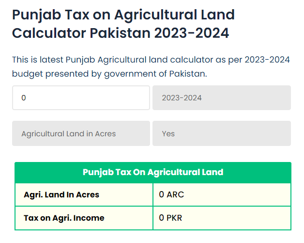 view tax on Agricultural land tax calculator