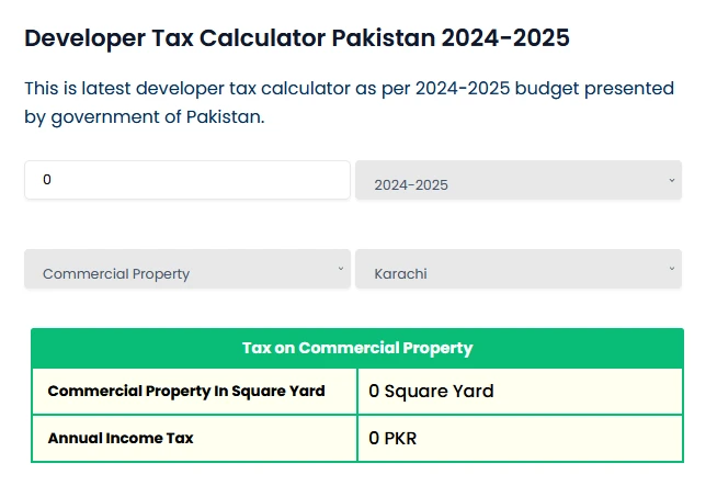 Enter the Property Area in Builder Tax Calculator