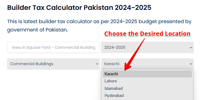 Enter the Property Area in Builder Tax Calculator