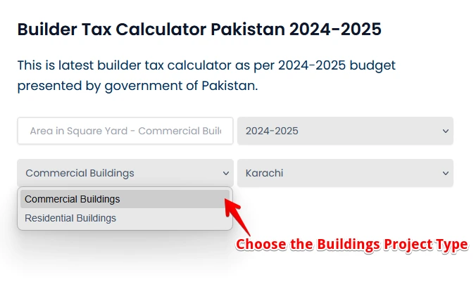 Select Location from Pakistan Builder tax calculator