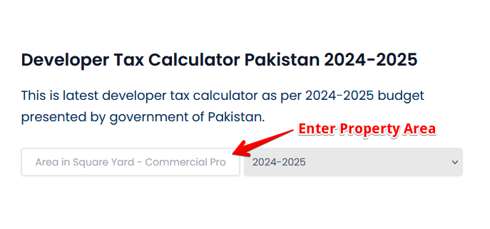 Property Area in Developer Tax Calculator