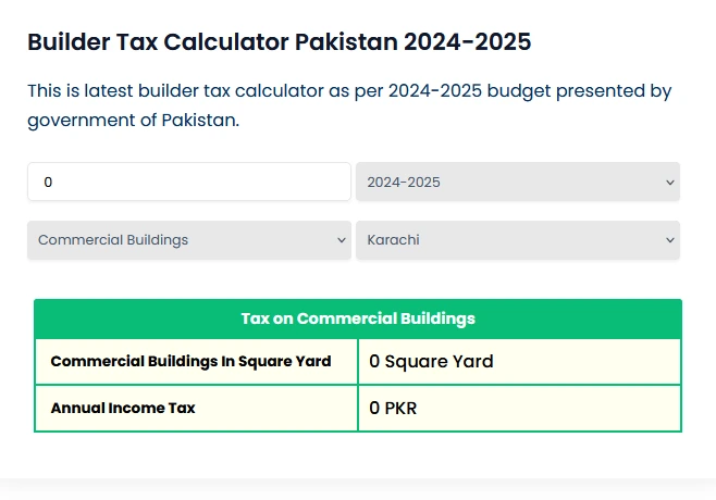 Results - Property Area in Builder Tax Calculator