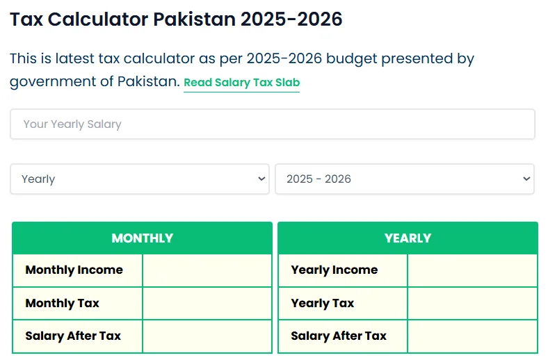 Pakistan Salary Tax Calculator Results