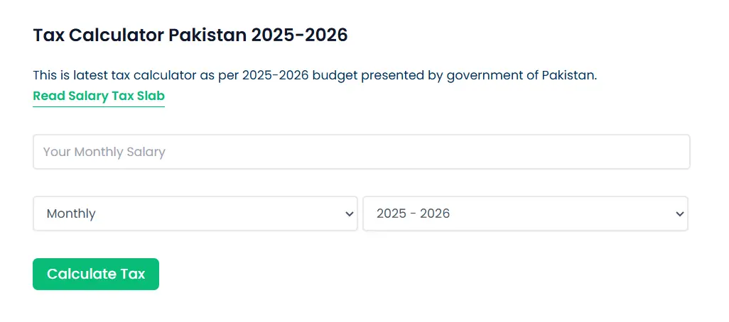 Pakistan Salary Tax Calculator 2025-2026