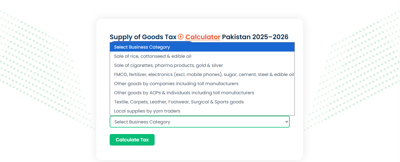 Supply of Good Calculator, Business Categories
