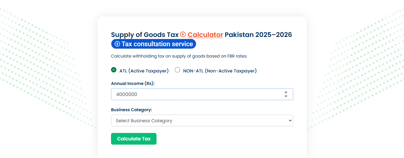 Supply of Goods Tax Calculator
